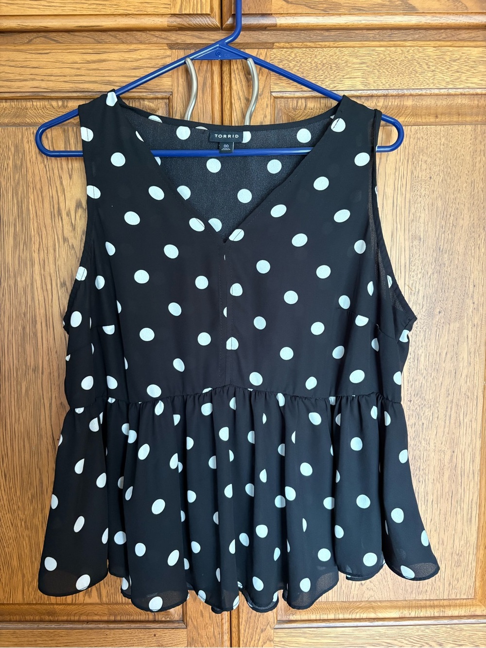 torrid Black and White Polka Dot Sleeveless Peplum Top Size 00